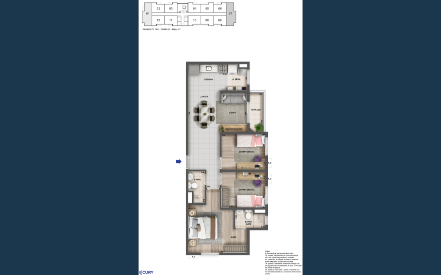 Planta 3 quartos - Nova Norte Residencial