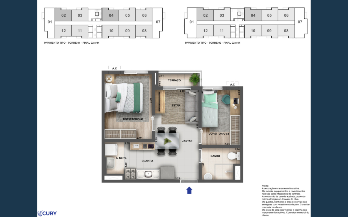Planta 2 quartos - Nova Norte Residencial