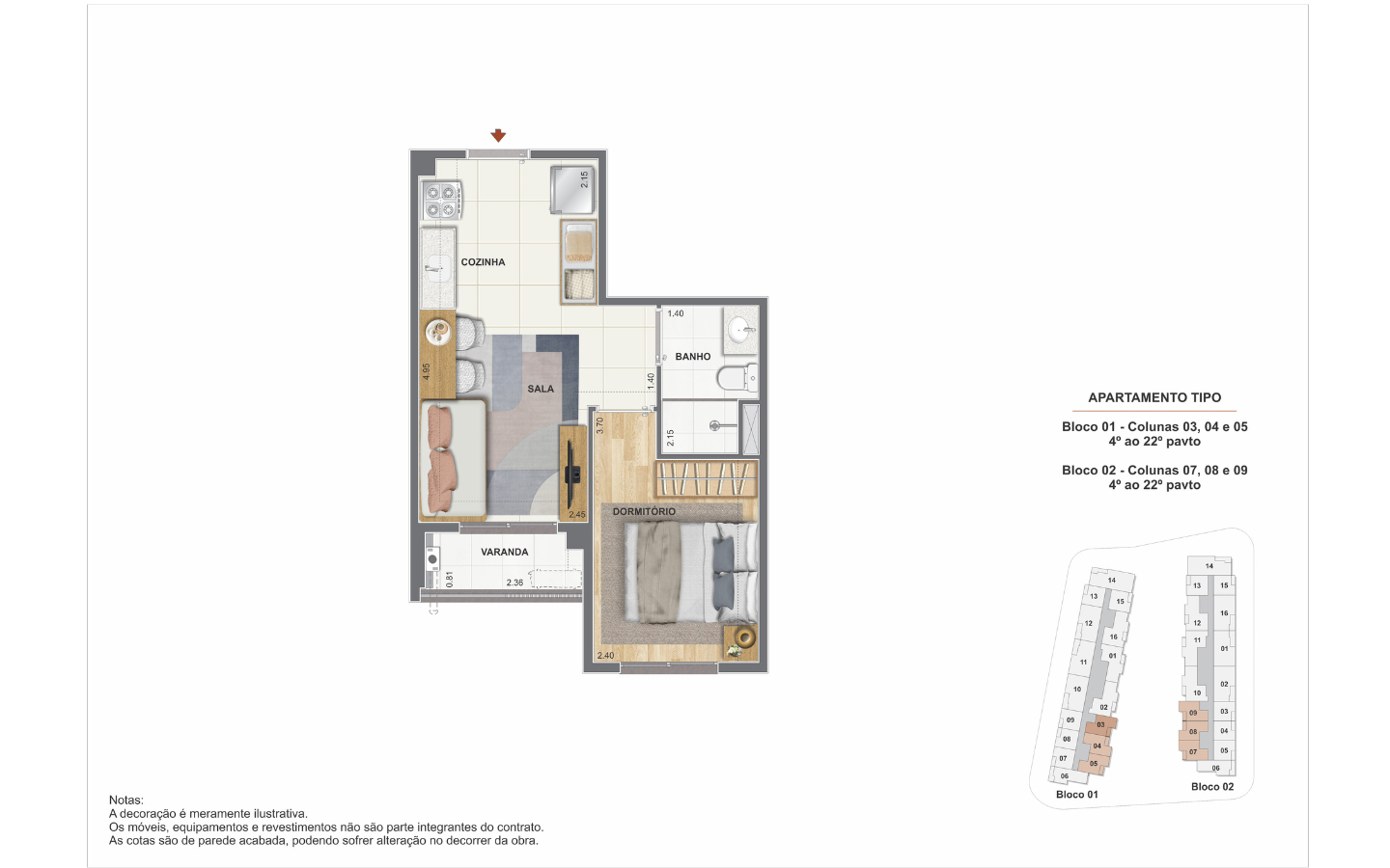 Planta 1 quarto - The Pier Residencial