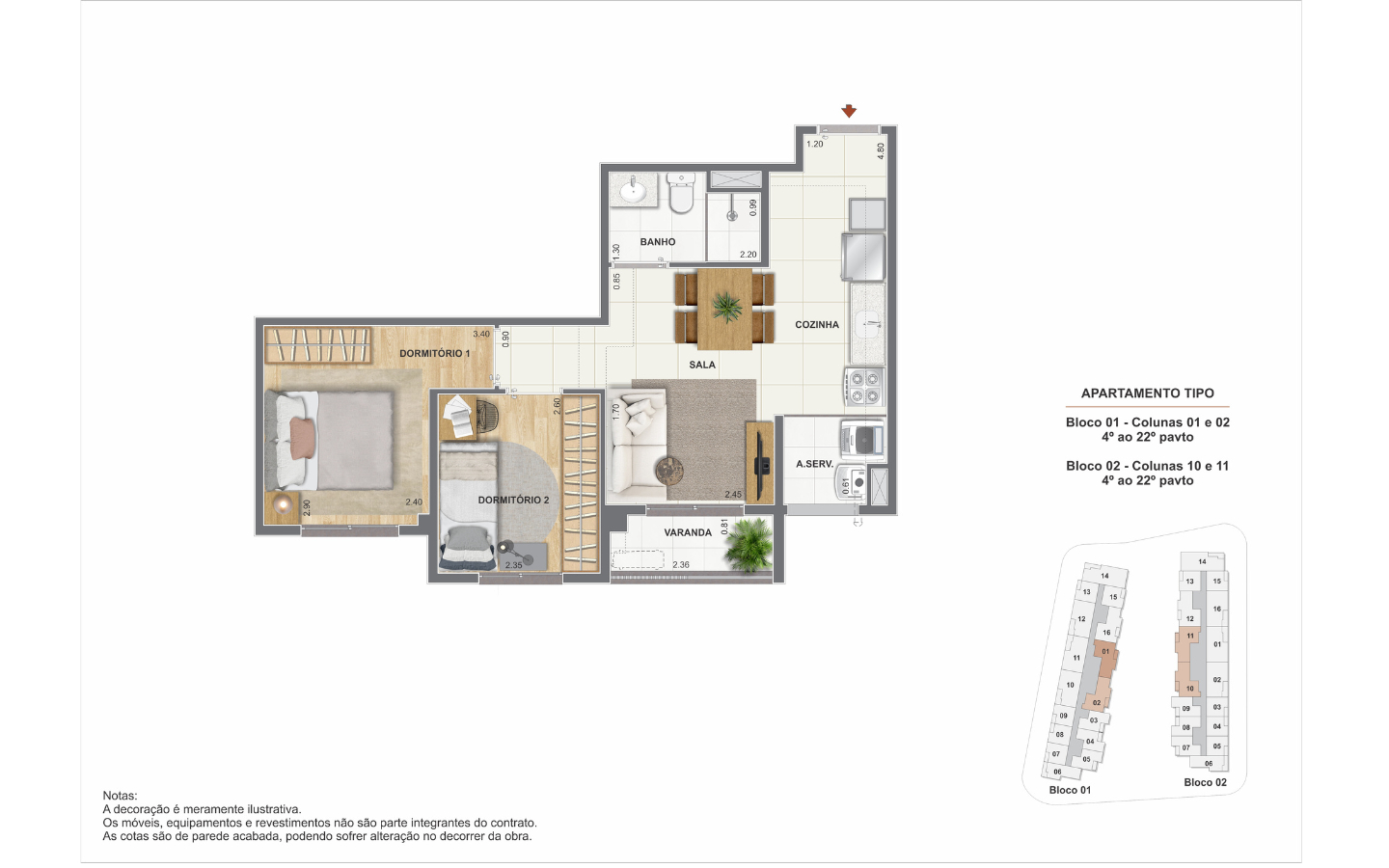 Planta 2 quartos - The Pier Residencial