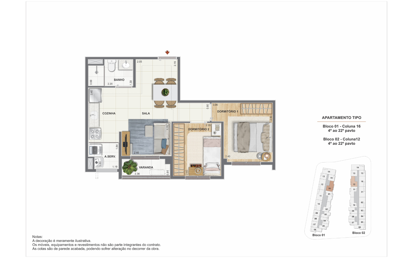 Planta 2 quartos com varanda - The Pier Residencial